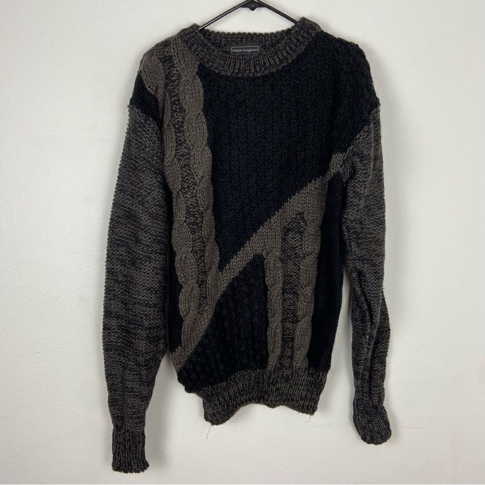 NWT Peter England Men’s Black Gray Loose Knit Sweater Funk Artsy Geometric Large